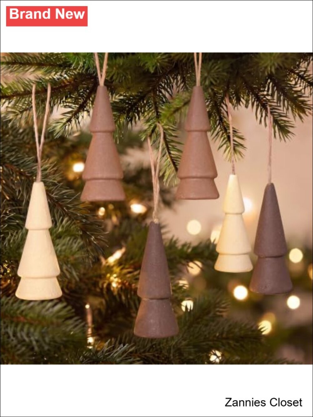 🎄 12 Pcs Neutral Farmhouse Christmas Tree Ornaments Tiered Mini Foam Trees